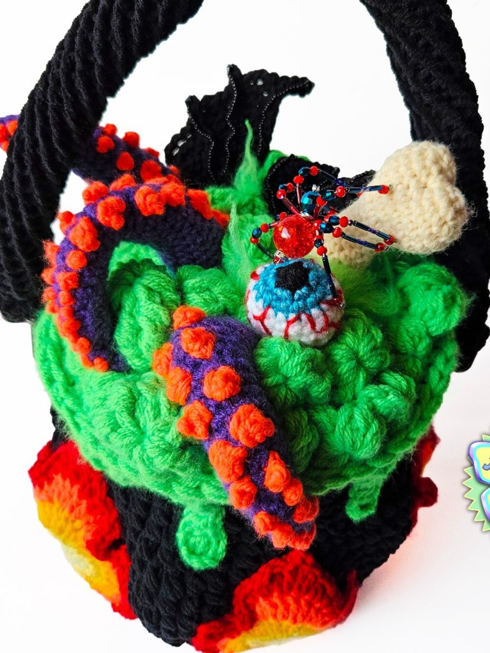 Handmade Crochet Halloween Cauldron Bag, Spooky Season Purse, Witch Fashion